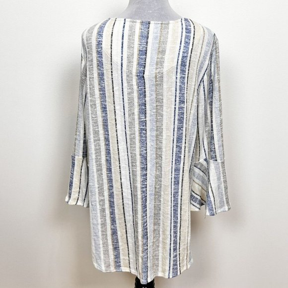 New Directions Striped Pull On Bell Sleeve with Front Tie Stretch Comfort Top XL - Picture 3 of 8
